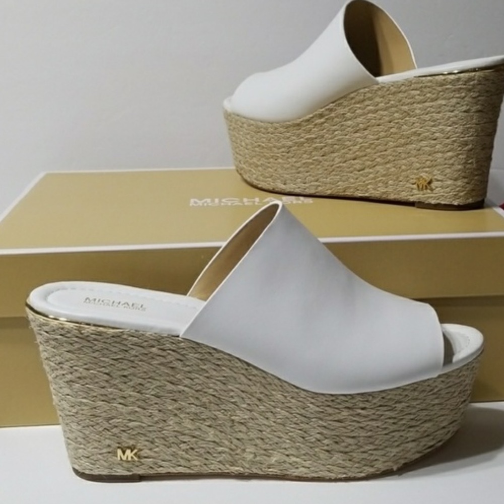 MICHAEL Michael Kors White Wedge Mules